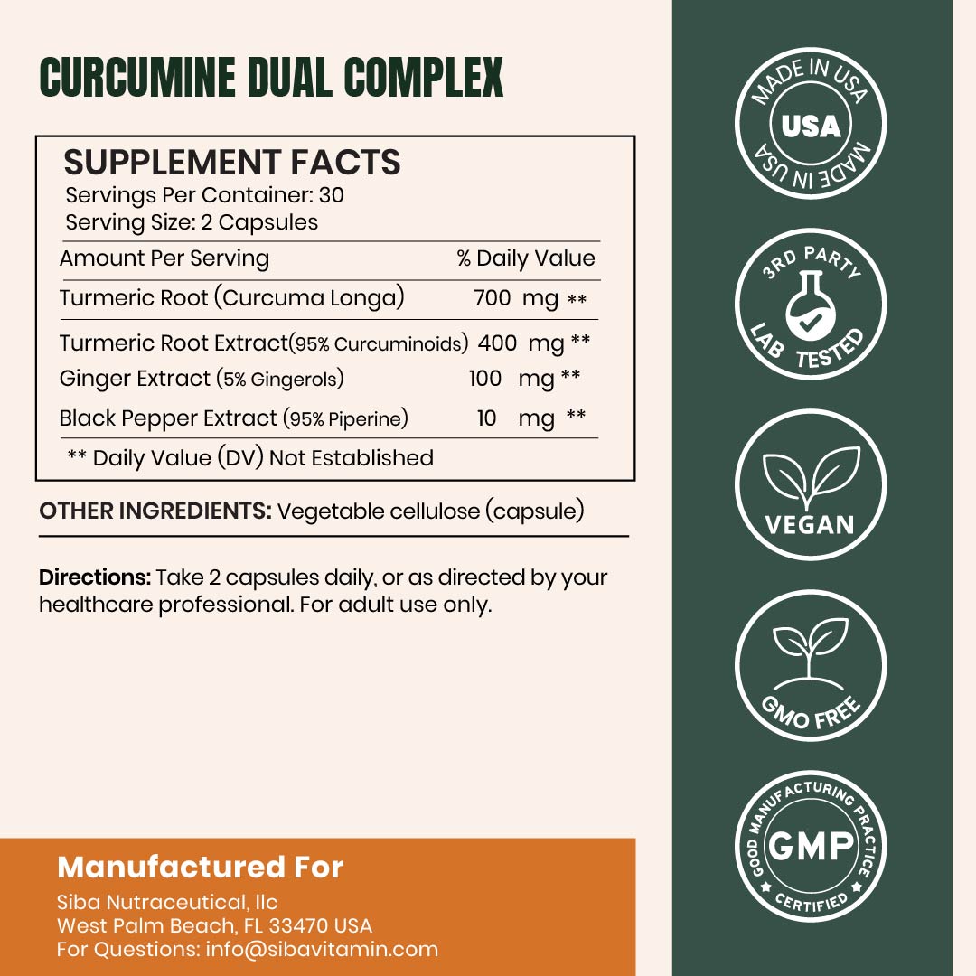 SIBA Turmeric supplement facts panel