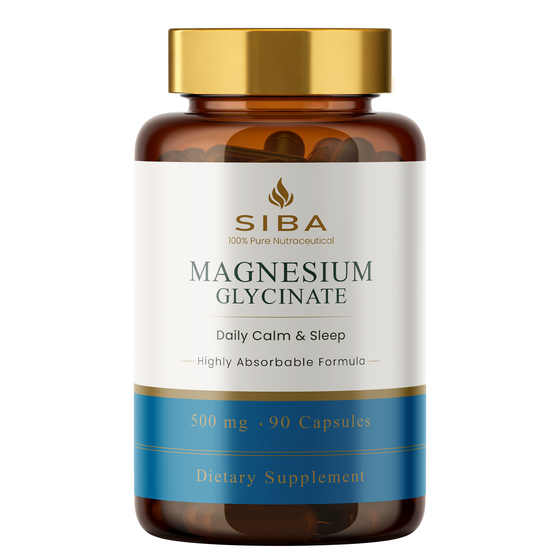 SIBA Magnesium Glycinate supplement bottle on a white background