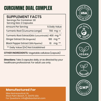 SIBA Turmeric supplement facts panel