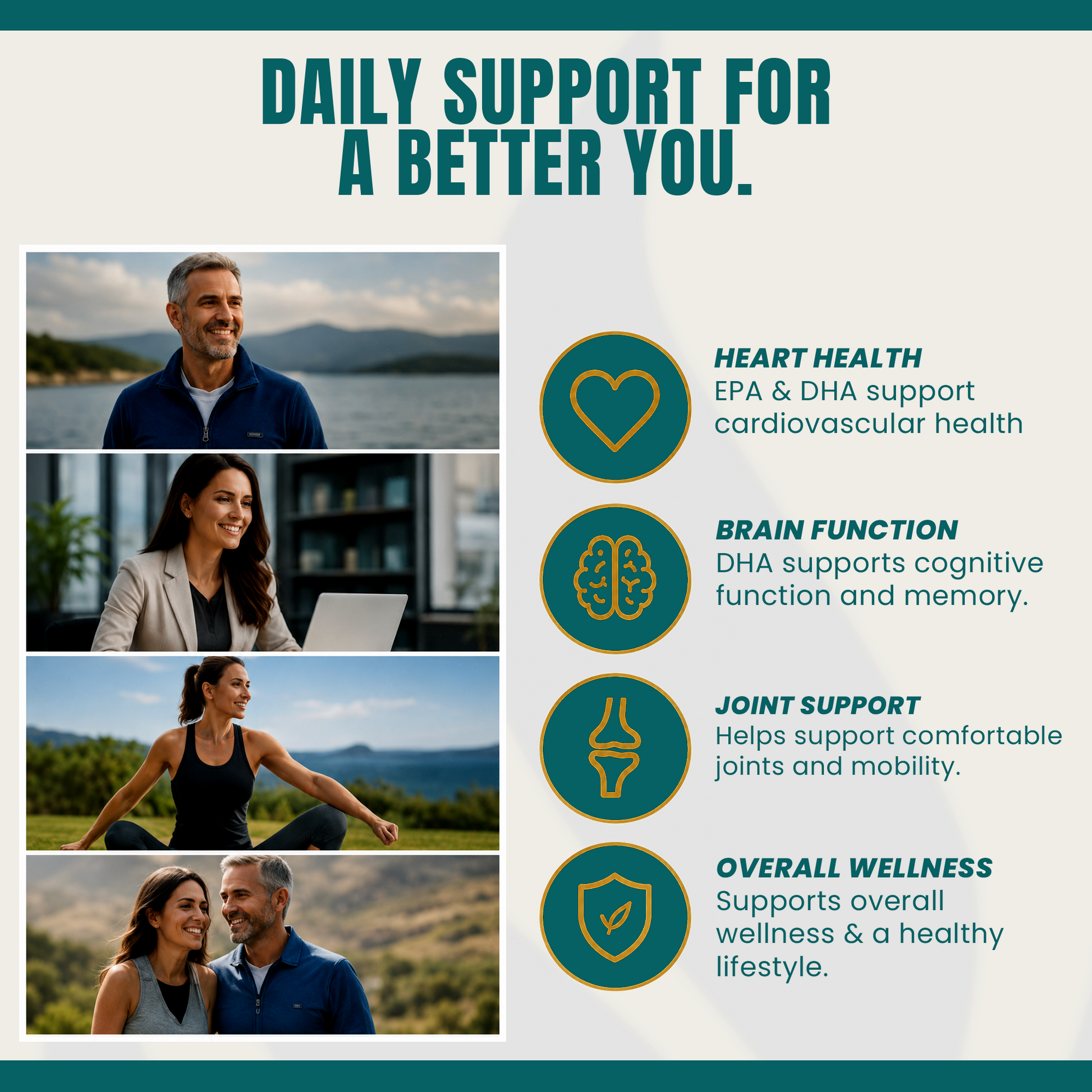 Promotional graphic for daily health support with the headline 'DAILY SUPPORT FOR A BETTER YOU.' on a light gray background.