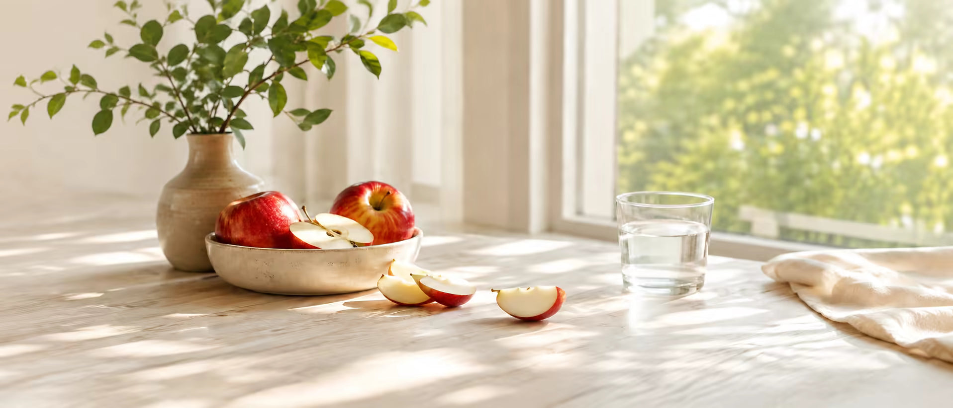 Morning wellness scene with Siba supplements